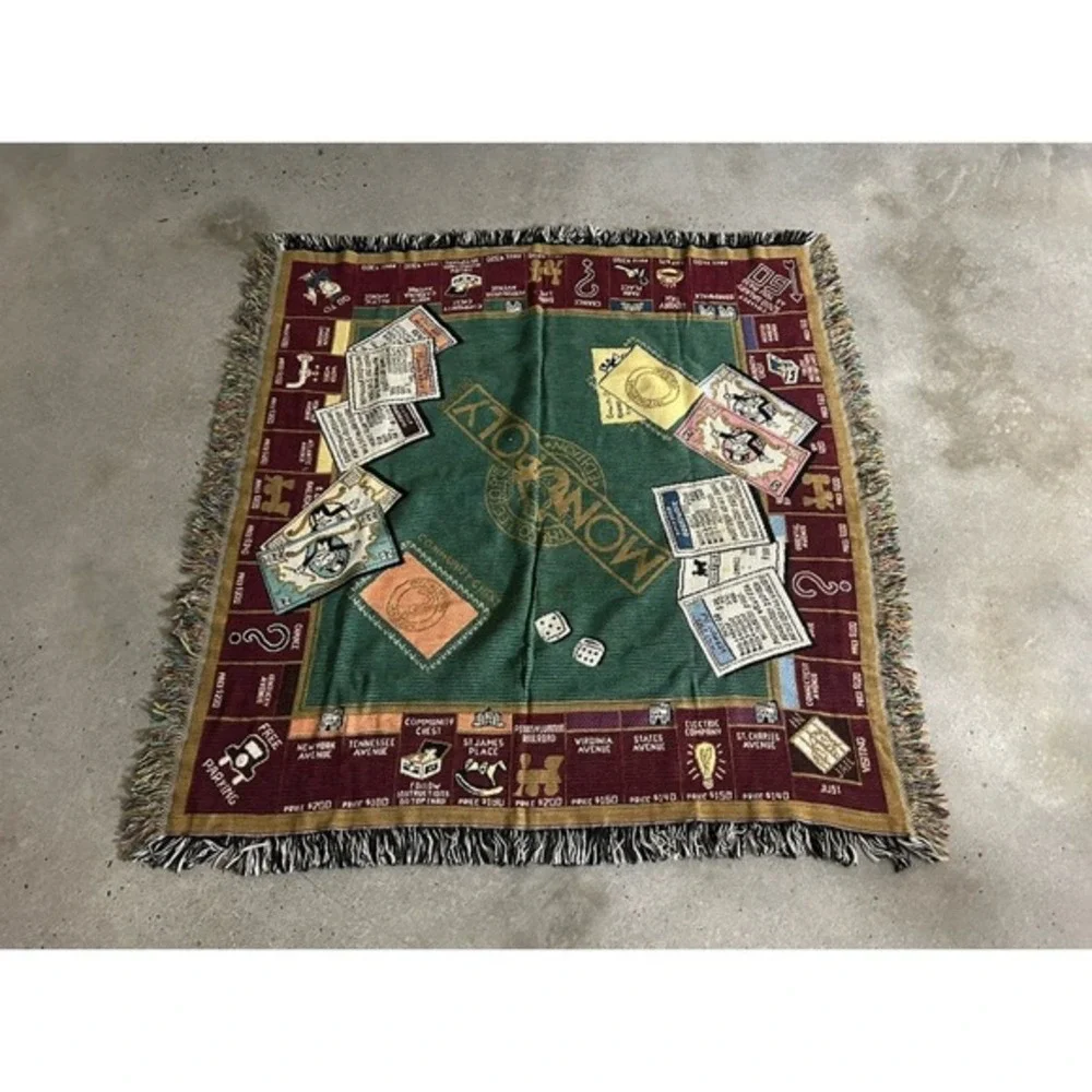 Vintage Monopoly Woven Cotton‎ Throw Blanket Excellent Used Condition